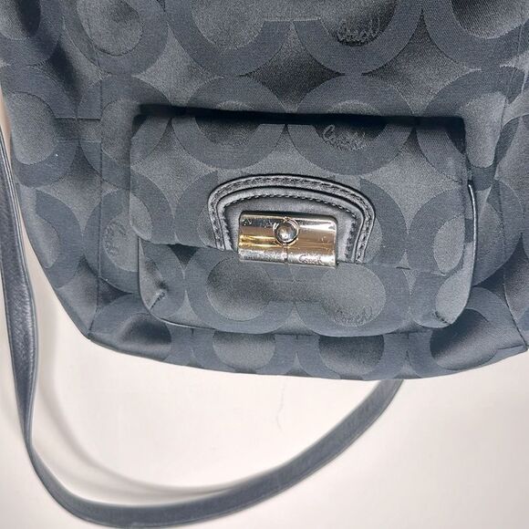 Coach Black Sateen OP Art Signature Kristen Hobo Bag #14753  Blue Interior - Picture 2 of 9